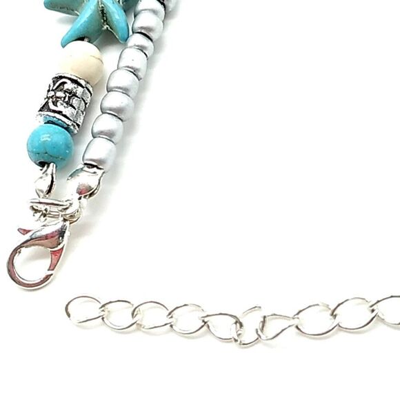 Double Strand Anklet Starfish Beaded Turtle Charm Turquoise & White NWOT - Picture 11 of 11